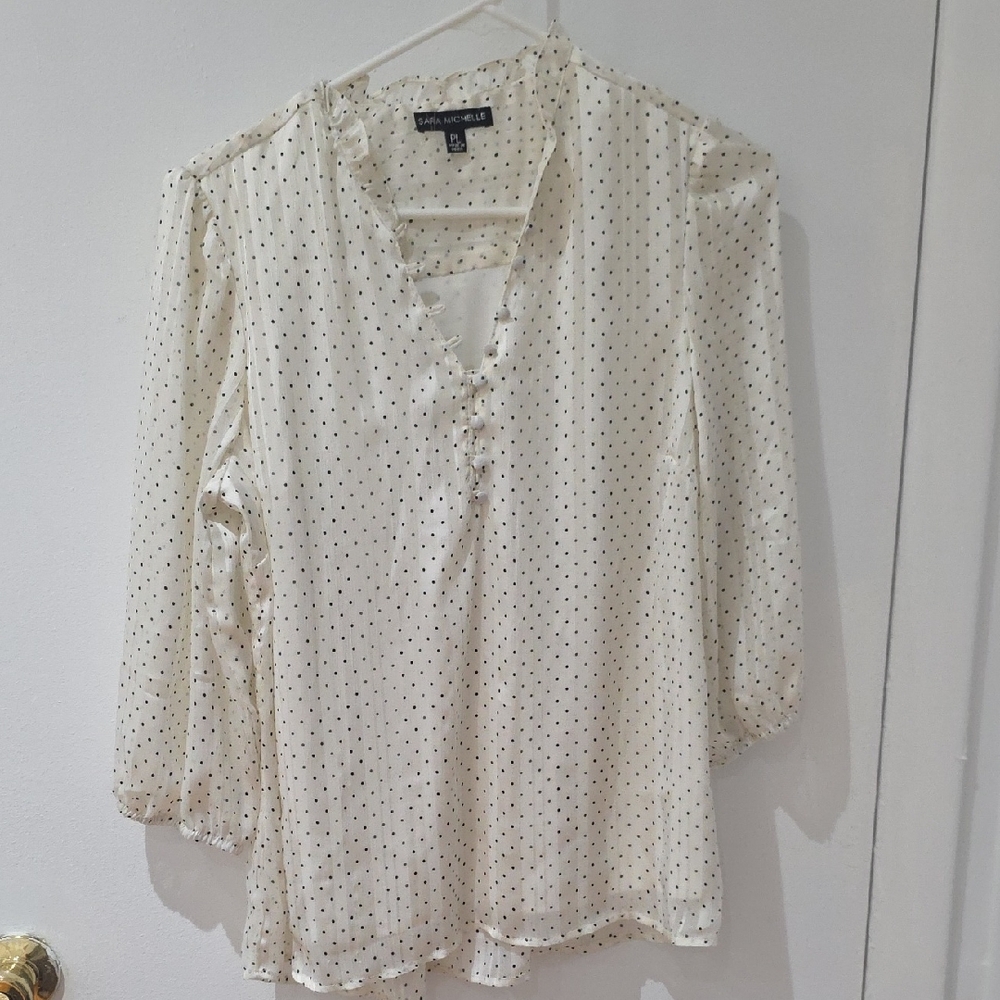 New York & Company Cream Polka Dot Blouse